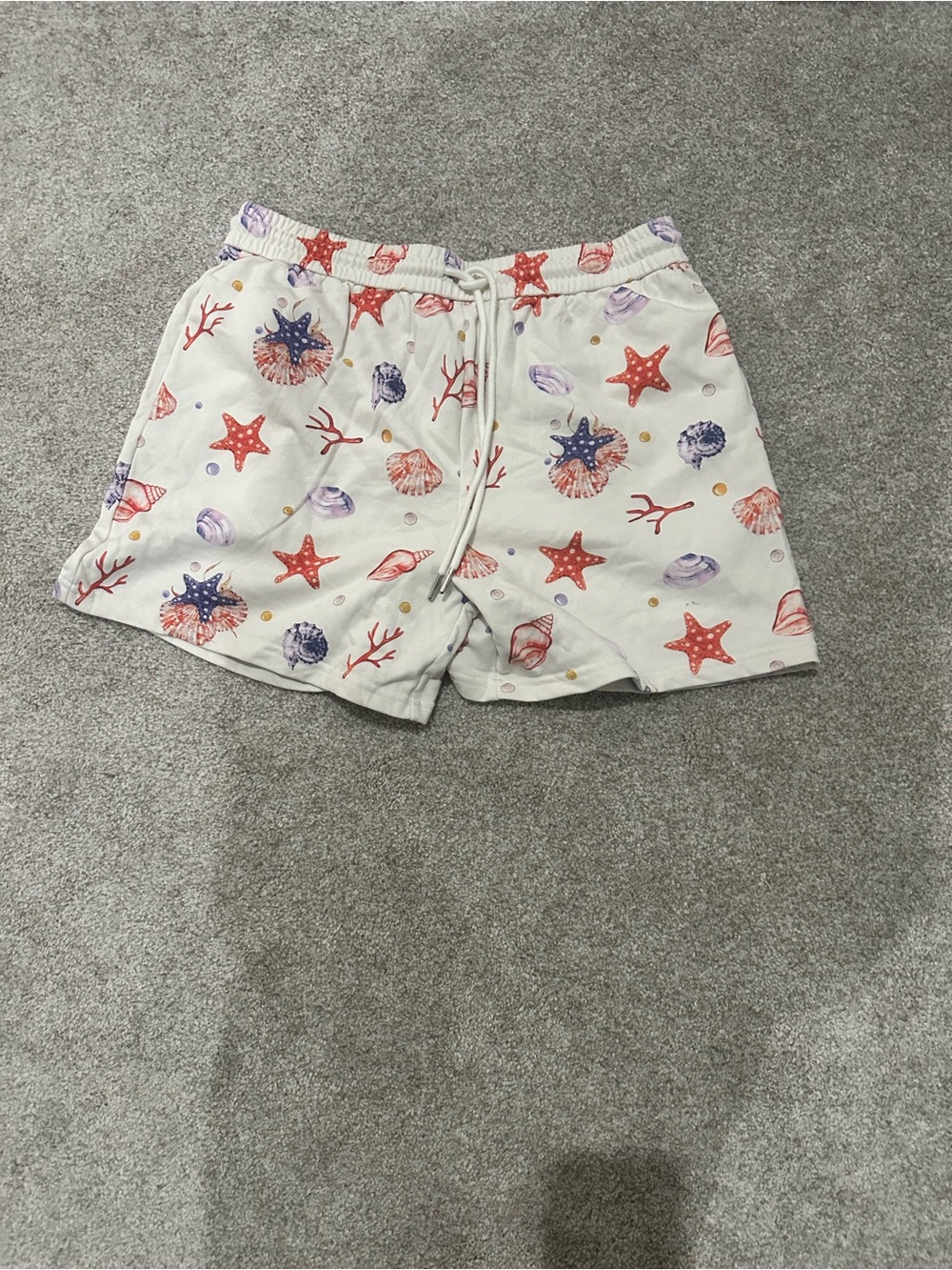 Women’s Cream Beach Print Drawstring Shorts